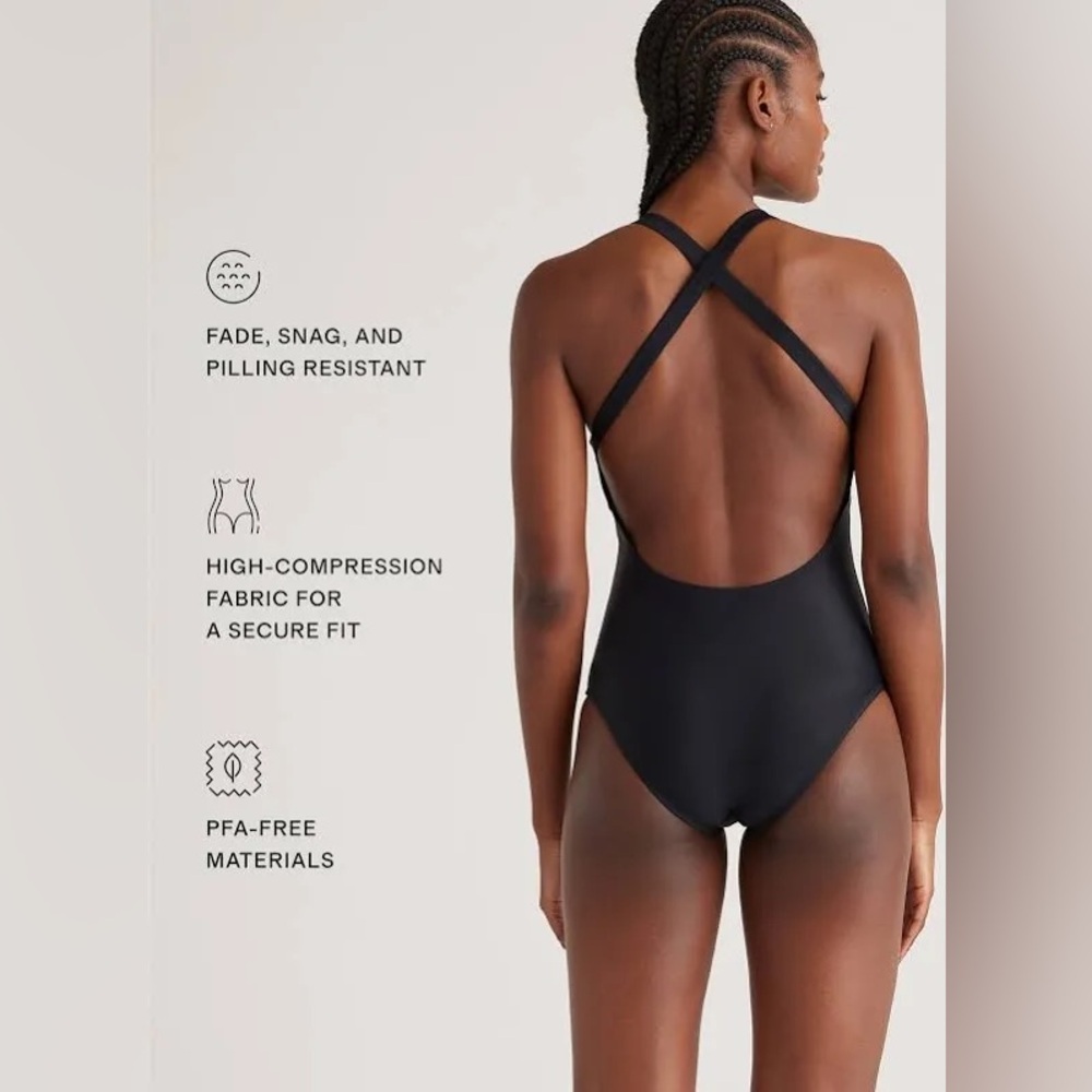 Quince Italian Cross-Back Black One-Piece Swimsuit - Picture 2 of 9